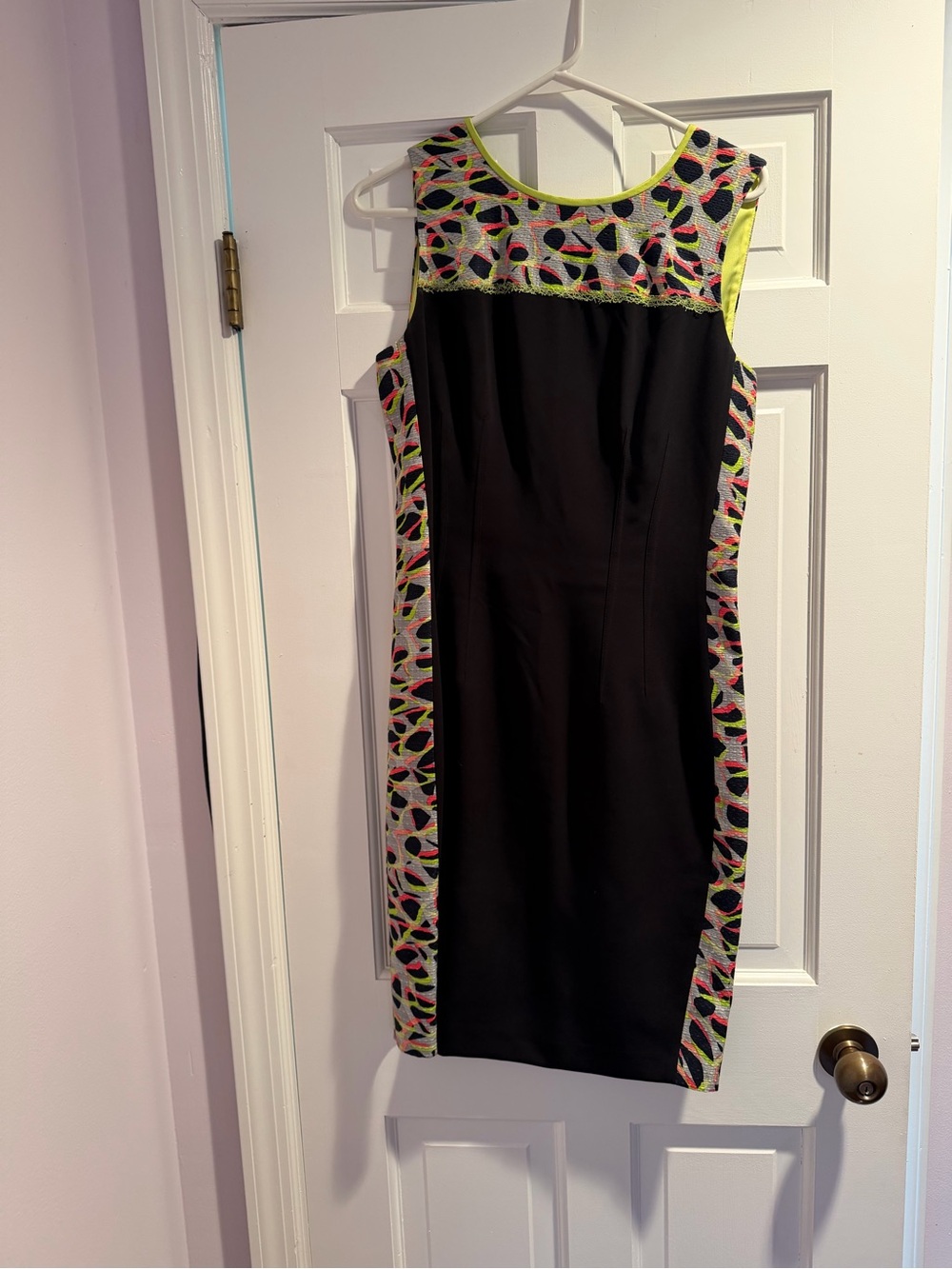 Elie Tahari Black Midi Dress with Neon Trim